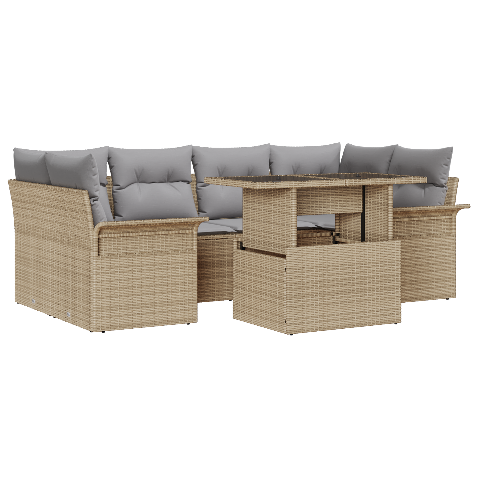 Set Divano da Giardino  7 Pezzi con Cuscini Beige in Rattan e Poliestere