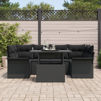 Set Divani Giardino  7 Pezzi con Cuscini Polyrattan Nero