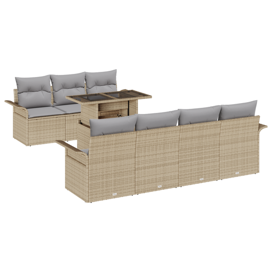Set di 8 Pezzi Divano da Giardino con Cuscini Beige Polirattan