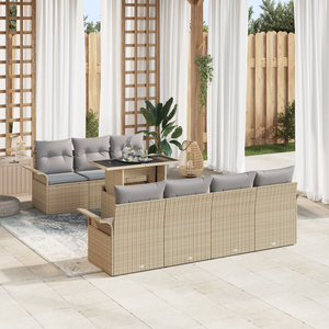 Set di 8 Pezzi Divano da Giardino con Cuscini Beige Polirattan