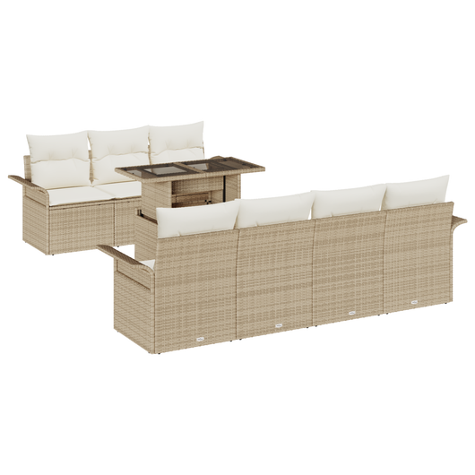 Set di divani da giardino  8 pezzi con cuscini in rattan polietileno beige