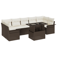 Set Divano Giardino 8 Pezzi con Cuscini Rattan Polyrattan Marrone