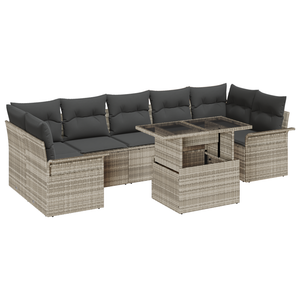Set Divano da Giardino  8 Pezzi con Cuscini Grigio Chiaro Polyrattan