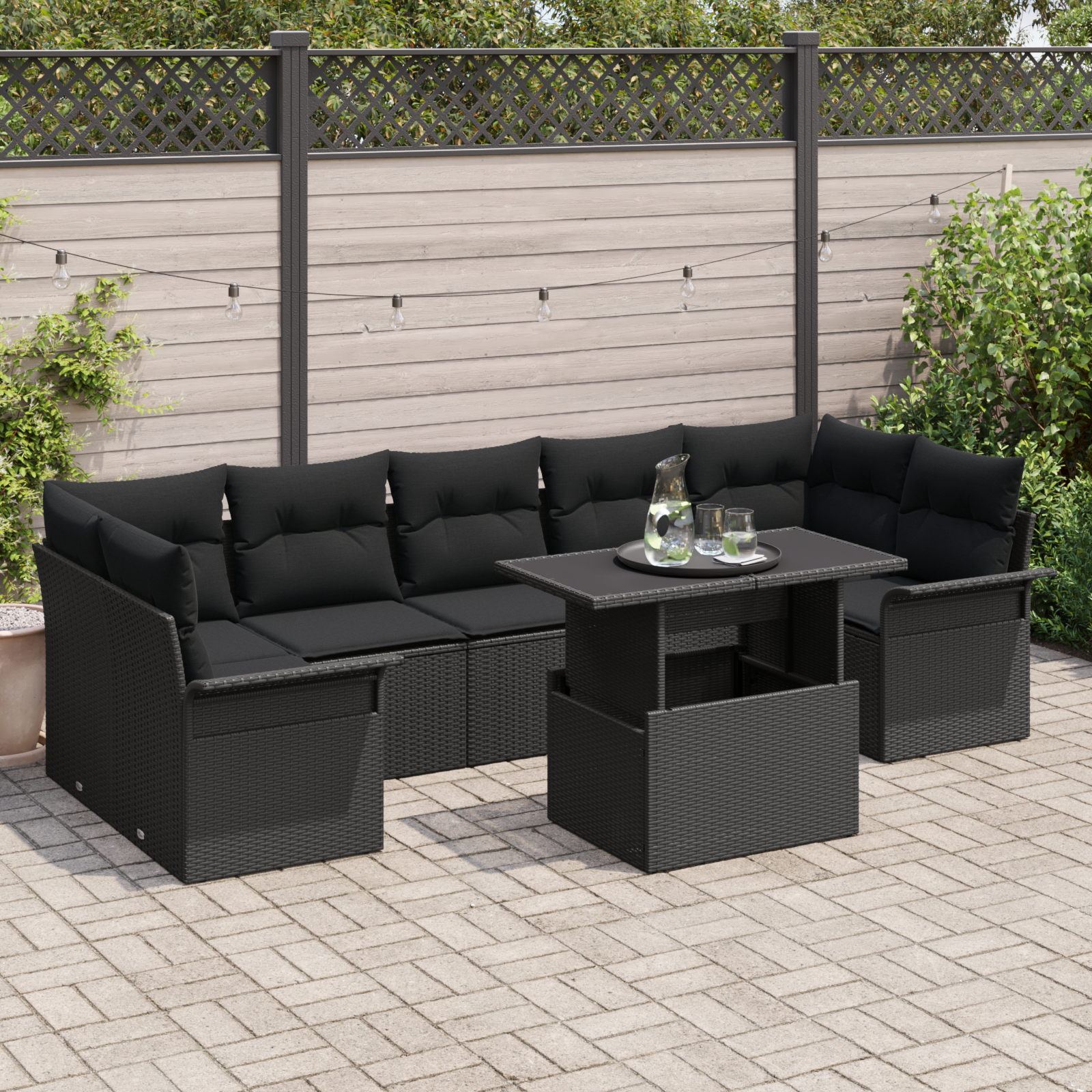 Set Divano Giardino 8 Pezzi con Cuscini Rattan Sintetico Nero