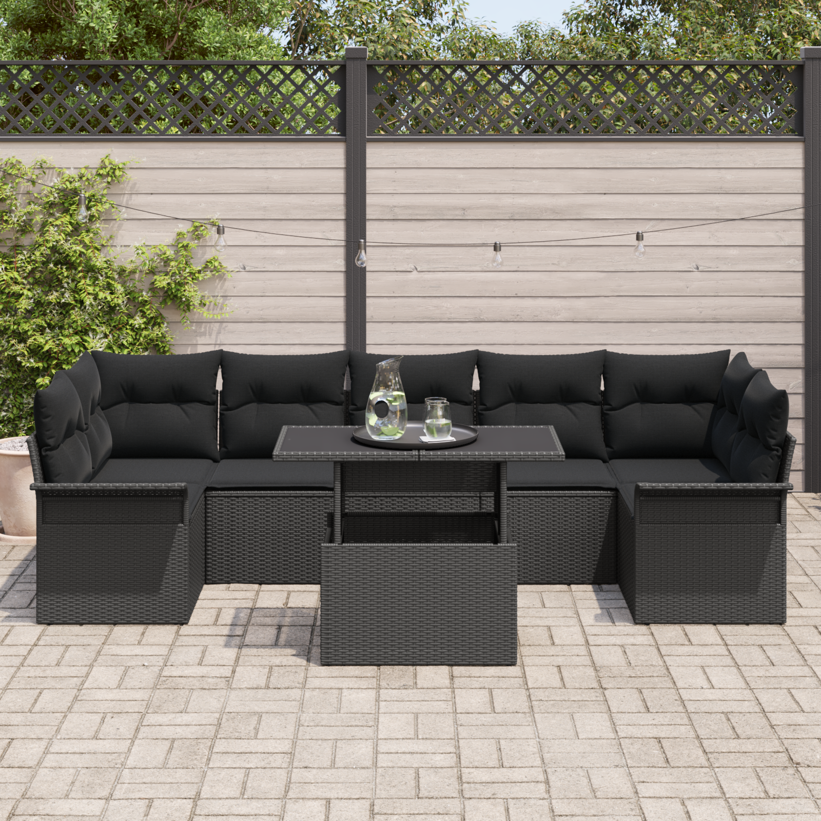 Set Divano Giardino 8 Pezzi con Cuscini Rattan Sintetico Nero