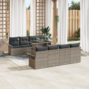Set Divano Giardino 9 Pezzi con Cuscini Grigio Rattan Polipropilene