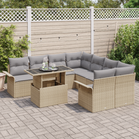 Set di Divano da Giardino 9 Pezzi con Cuscini Beige Rattan Poliestere