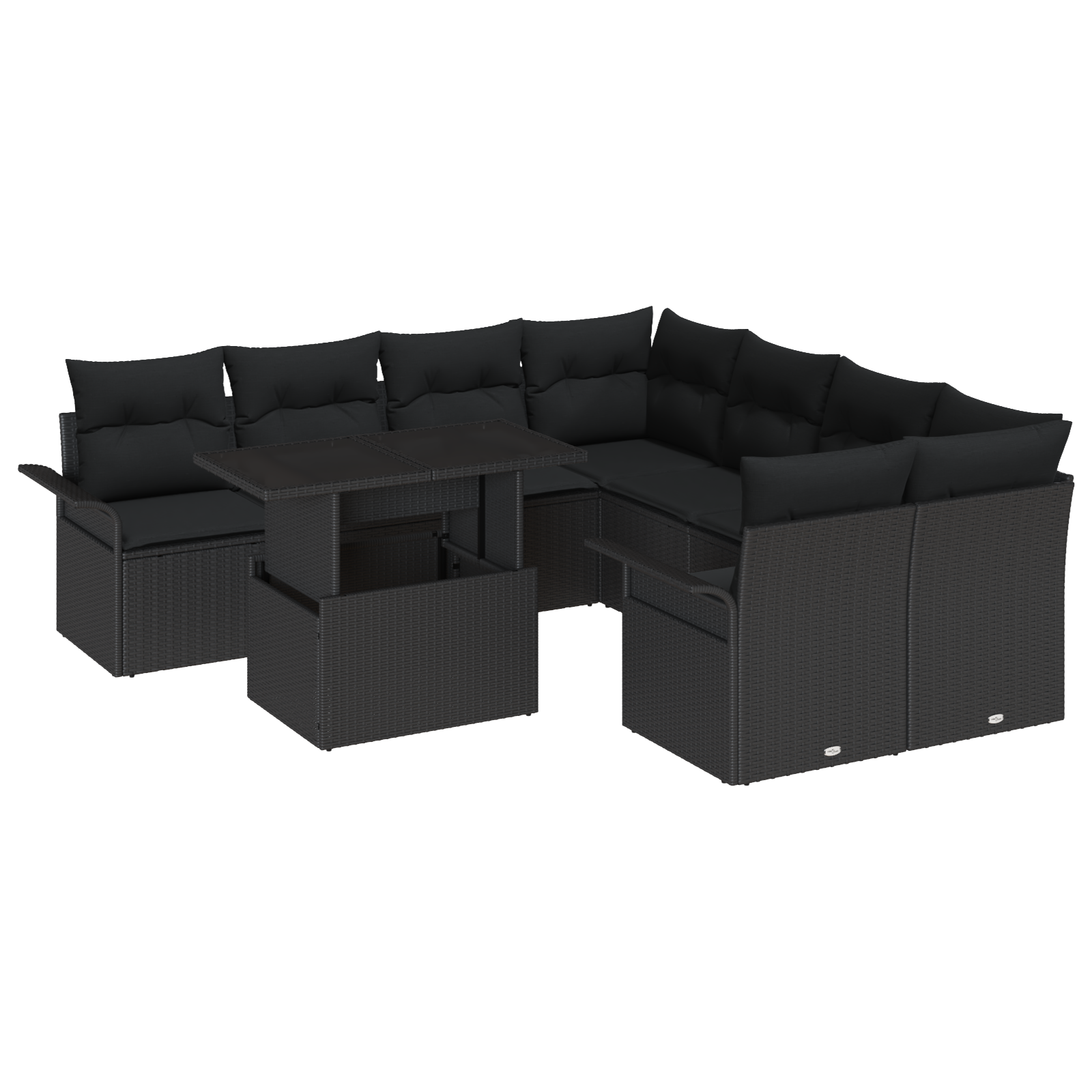 Set di Sofà da Giardino 9 Pezzi con Cuscini Nero Polyrattan