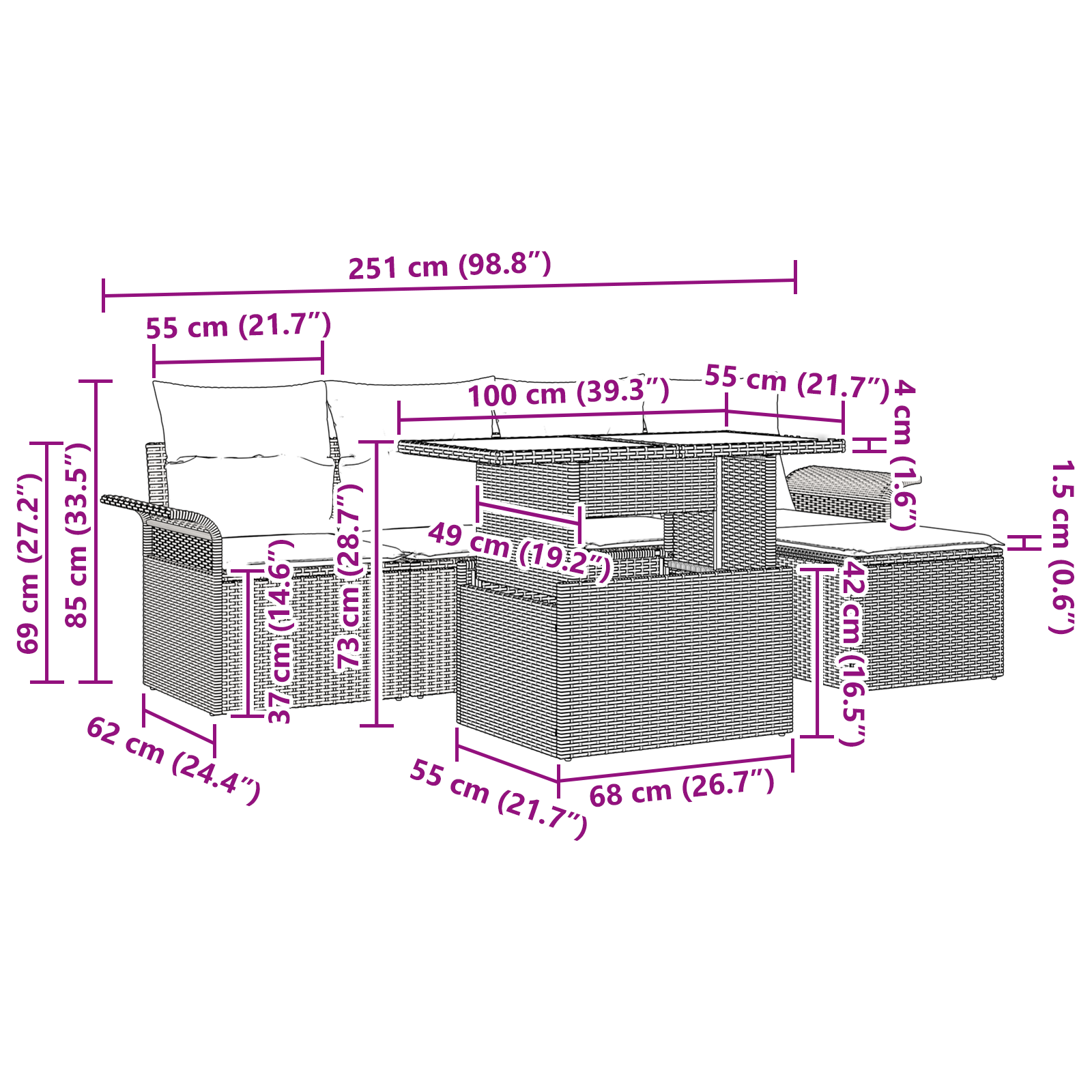 Set Divano da Giardino 6 Pezzi con Cuscini Rattan Beige