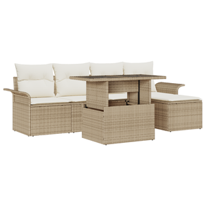 Set di divani da giardino  da 6 pezzi con cuscini beige in polyrattan