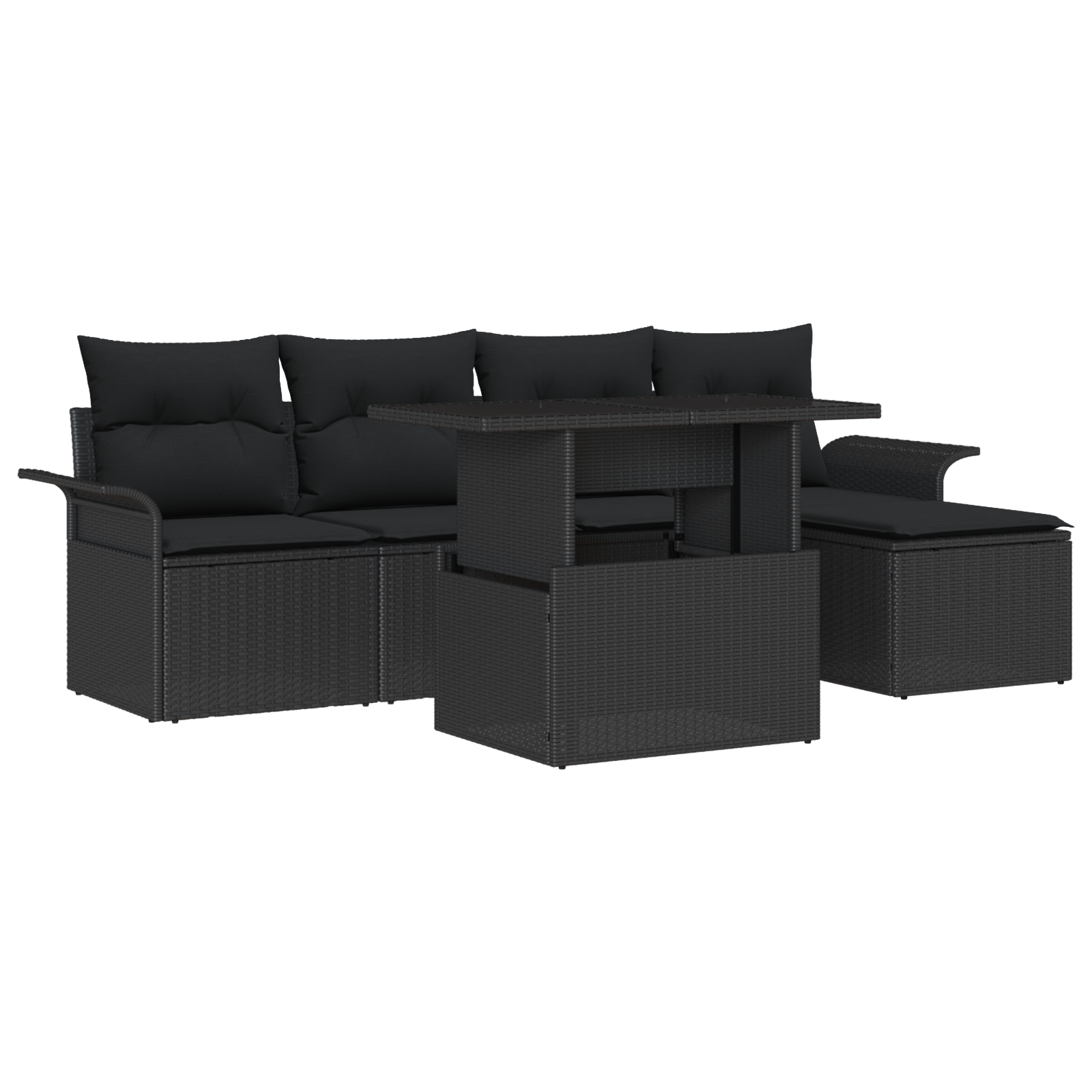 Set Divano da Giardino 6 Pezzi con Cuscini Nero Polyrattan