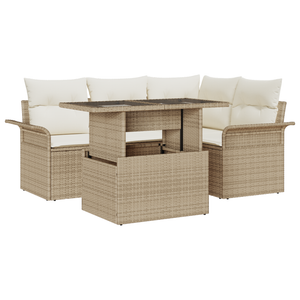 Set di Divani da Giardino  5 Pezzi con Cuscini Beige Polyrattan