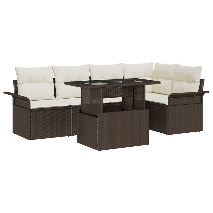 Set di divani da giardino da 6 pezzi con cuscini in polyrattan marrone