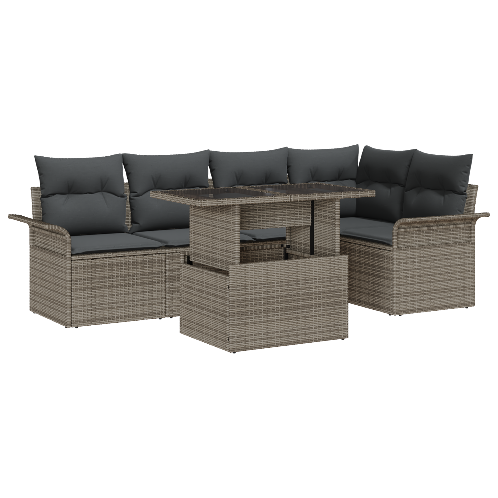 Set Divano da Giardino 6 Pezzi con Cuscini Grigio Rattan Polimerico