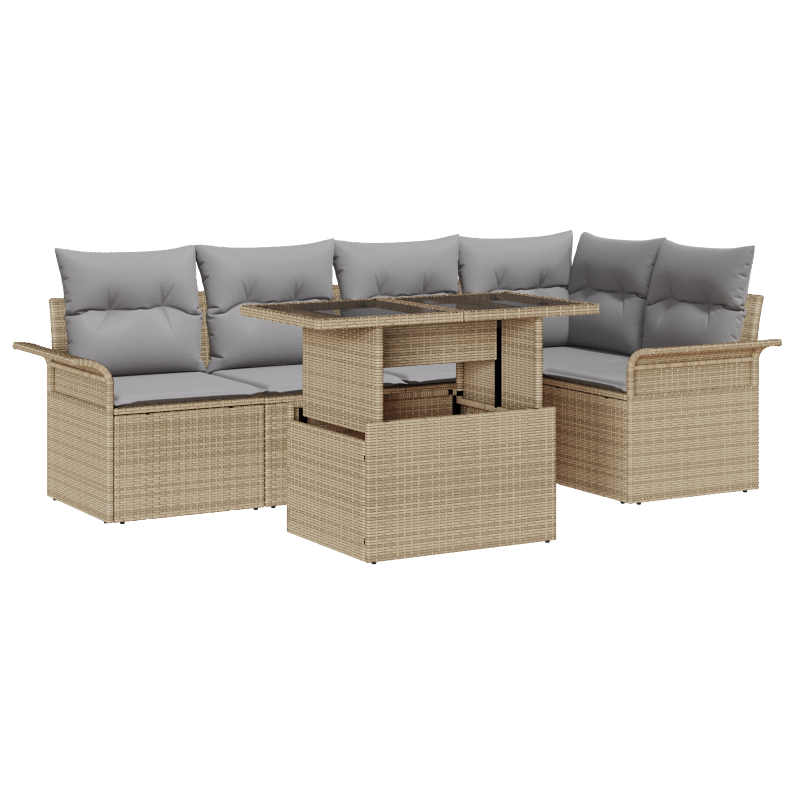 Set Divano da Giardino da 6 Pezzi con Cuscini Beige in Rattan Polietilenico