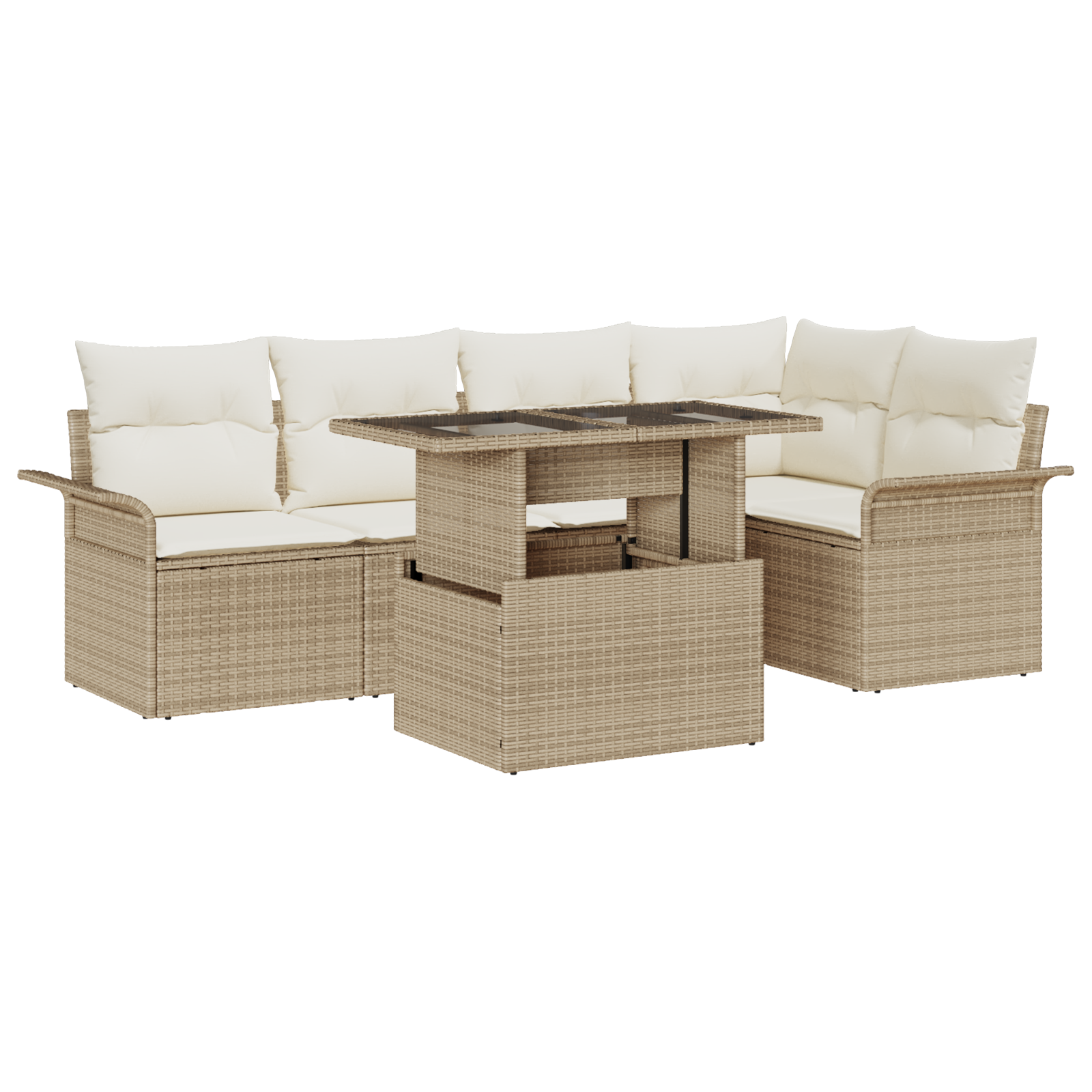 Set di 6 Pezzi Divano da Giardino con Cuscini Beige Polyrattan