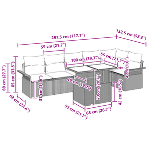 Set di Sofà da Giardino a 7 Pezzi con Cuscini Nero Rattan Policarbonato