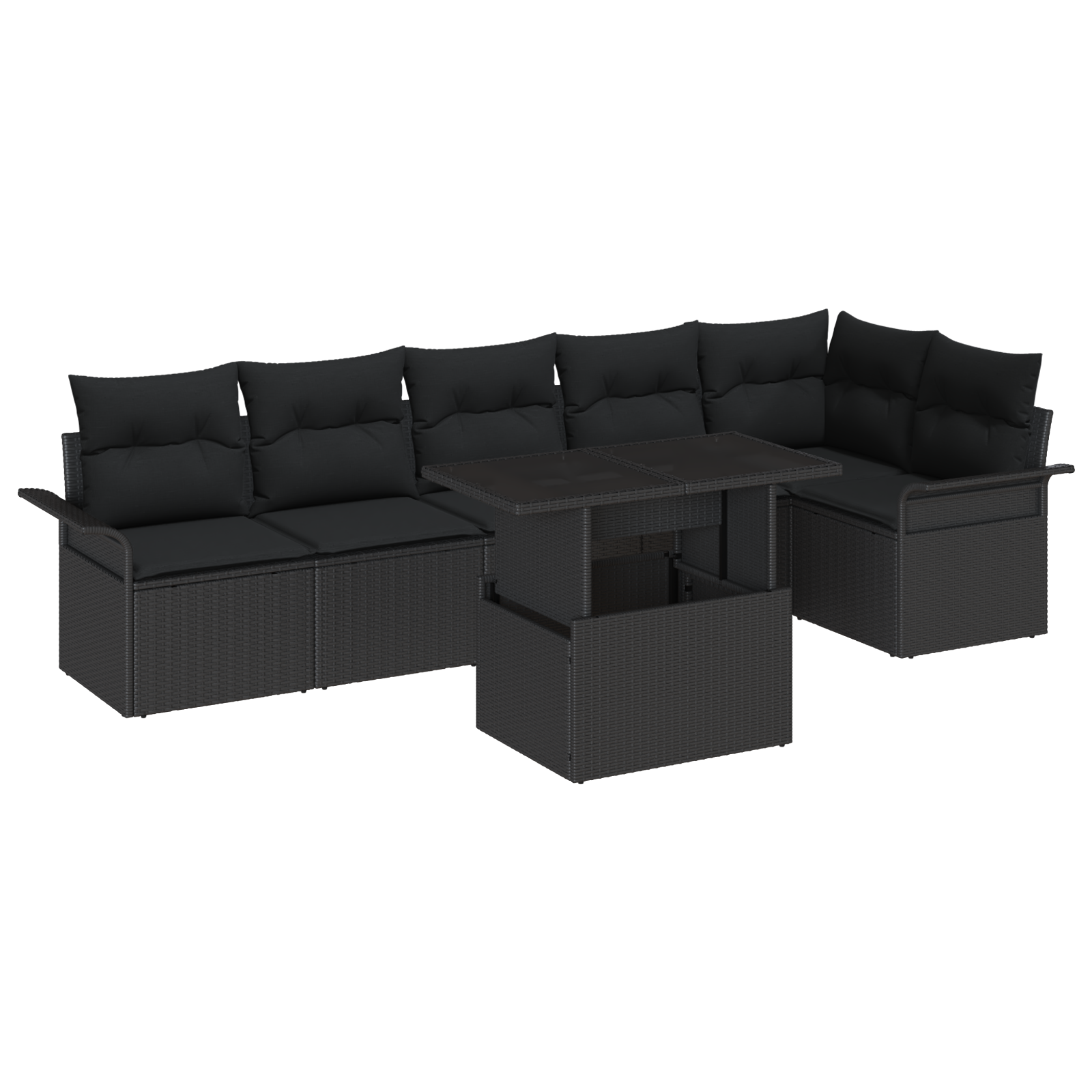 Set di Divani da Giardino  composto da 7 pezzi con Cuscini Rattan Nero