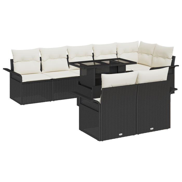 Set di divani da giardino 9 pezzi con cuscini in rattan sintetico nero