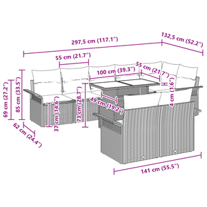 Set di divani da giardino  9 pezzi con cuscini in rattan polietilene beige