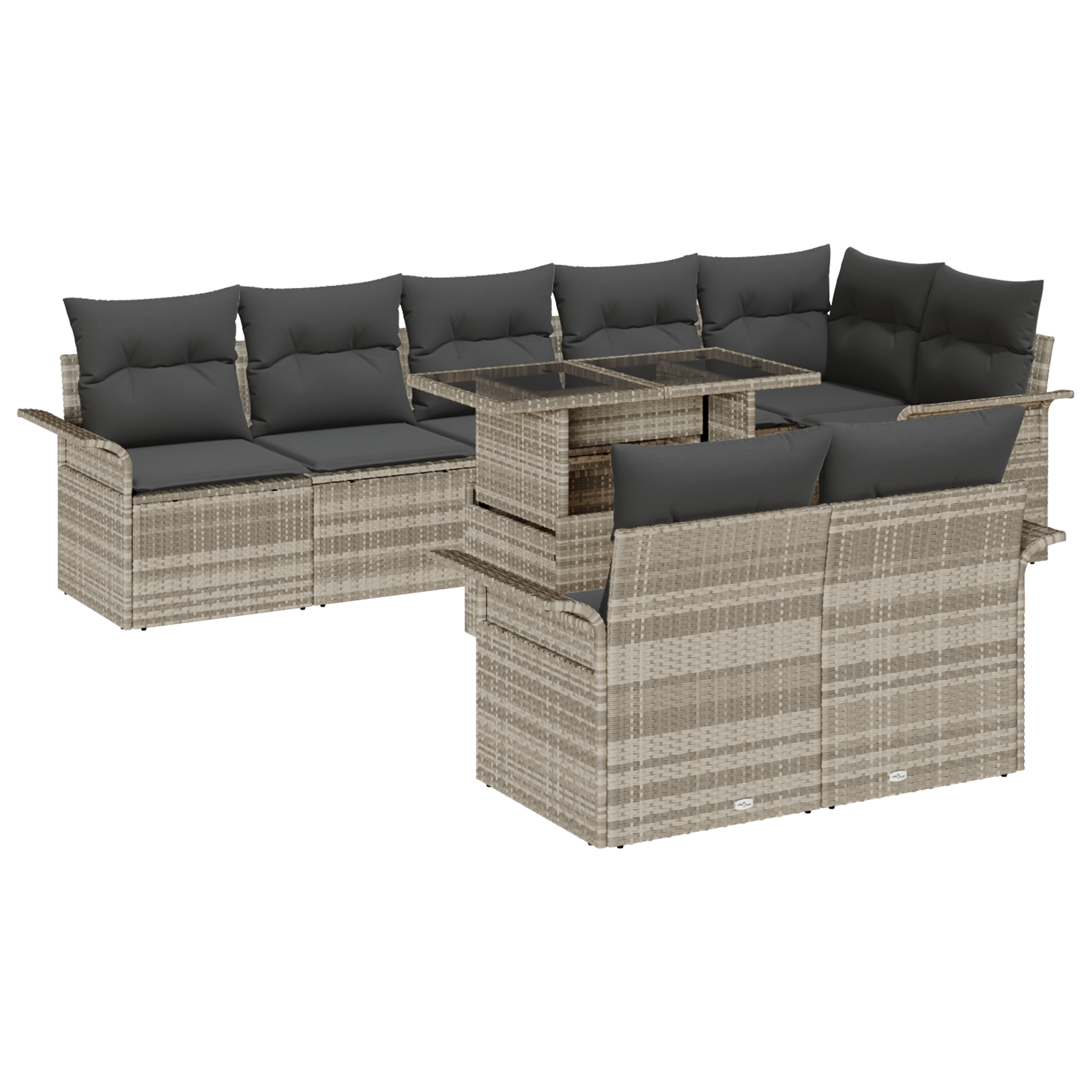 Set Divano da Giardino 9 Pezzi con Cuscini Rattan Polyrattan Grigio Chiaro