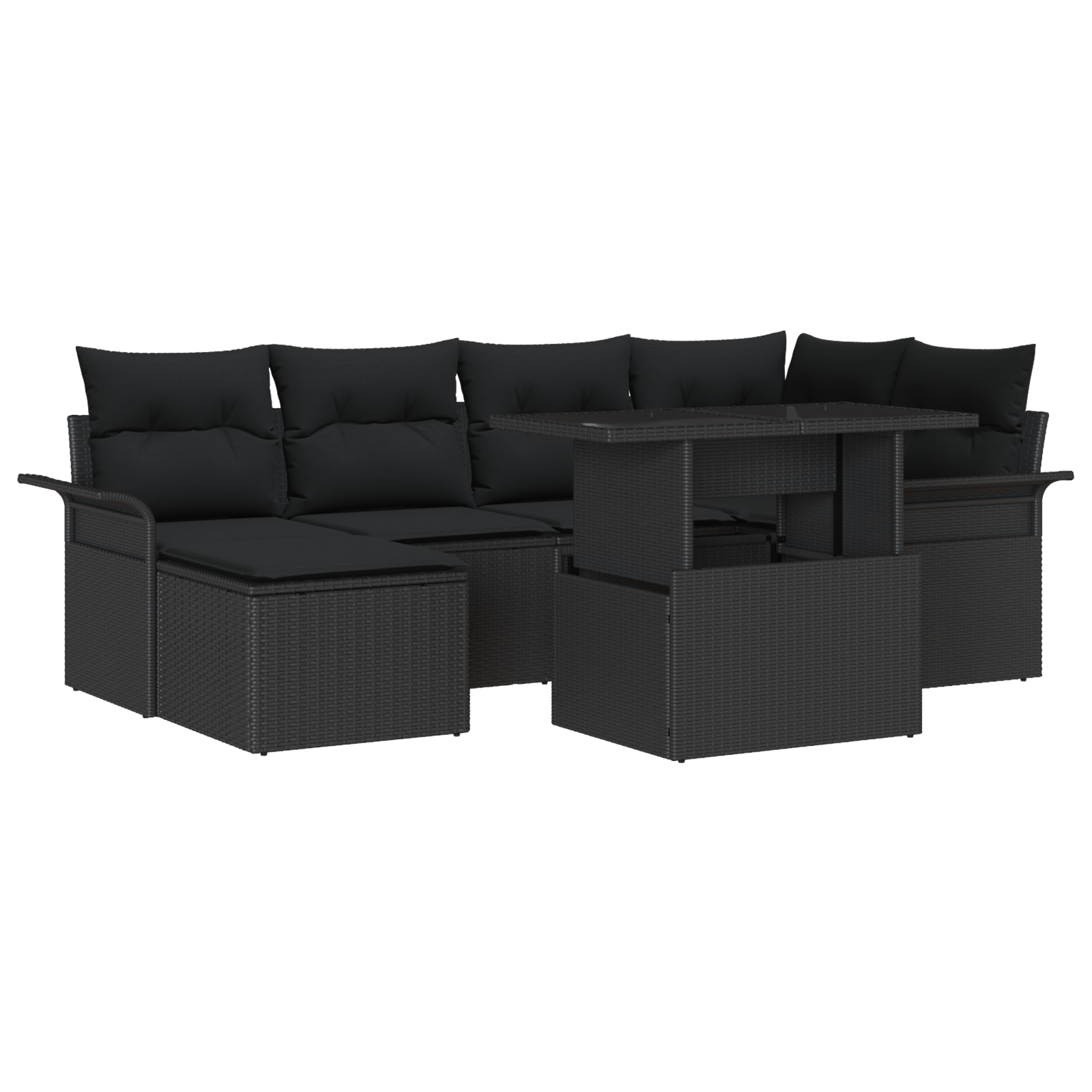 Set divani giardino  7 pezzi con cuscini in rattan nero