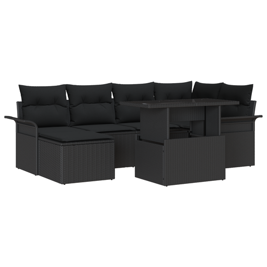 Set divani giardino  7 pezzi con cuscini in rattan nero
