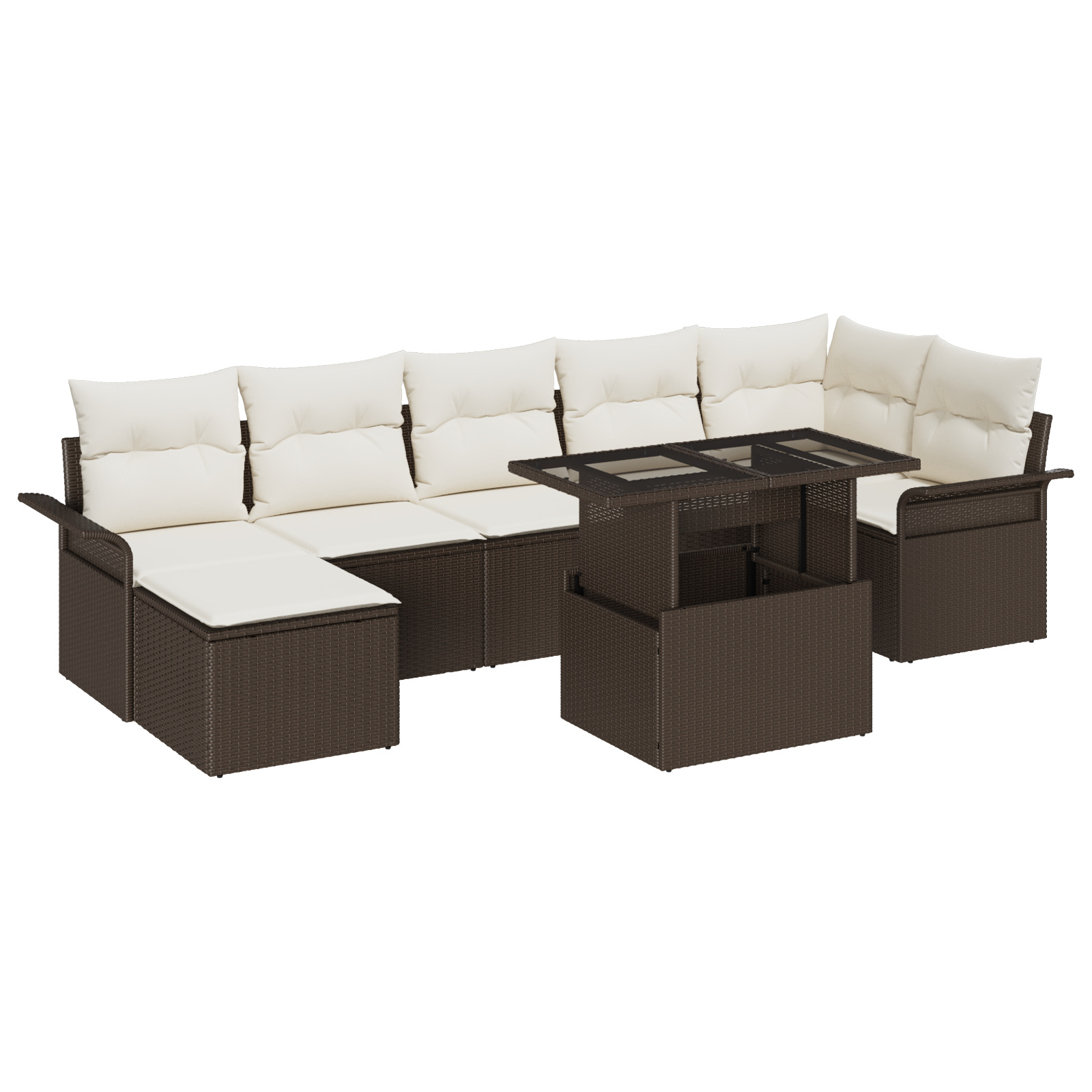 Set di Divani da Giardino  8 Pezzi con Cuscini Marrone Rattan Poliestere