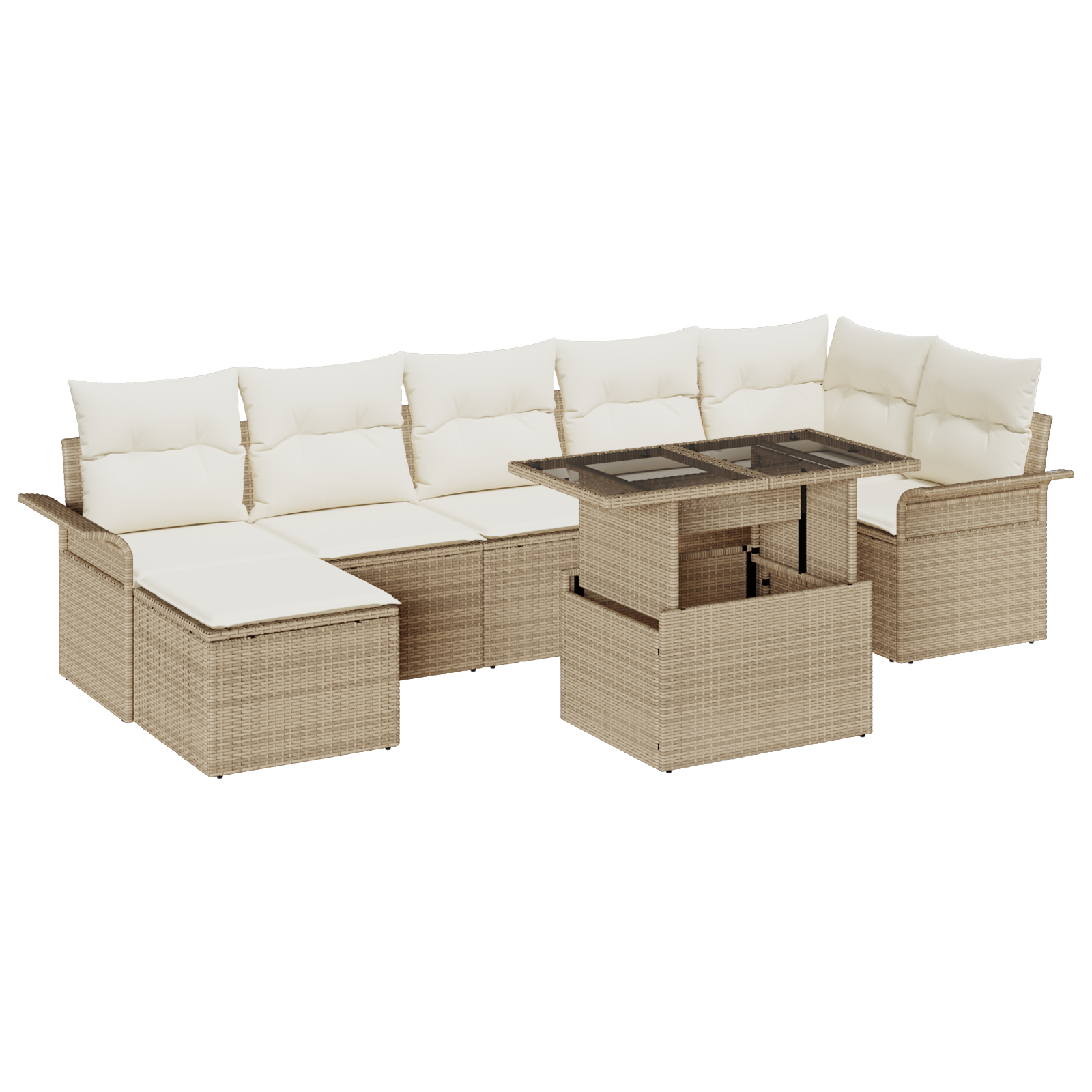 Set Divano da Giardino  8 pezzi con Cuscini Beige Rattan Sintetico