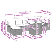 Set divano da giardino  8 pezzi con cuscini grigio chiaro polyrattan