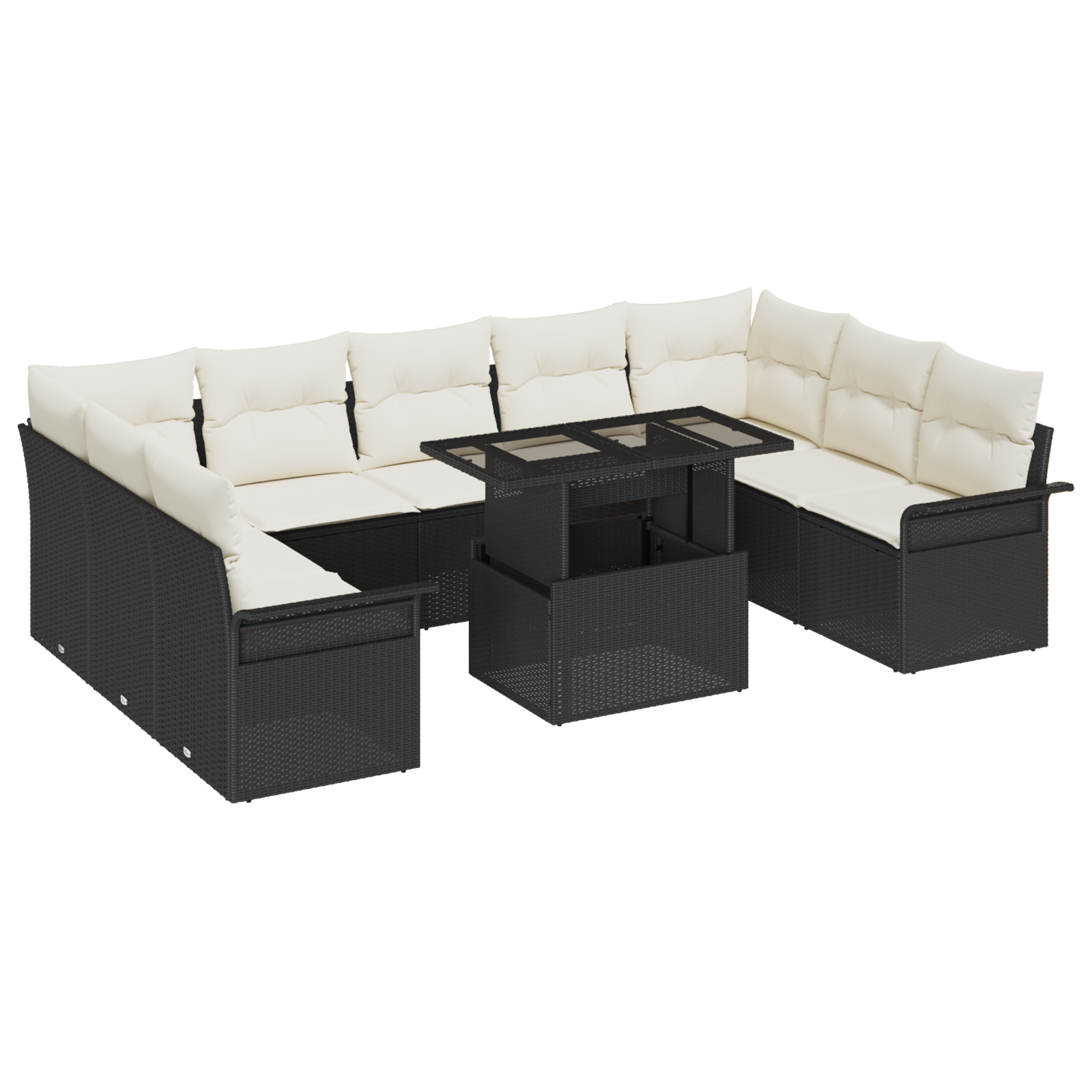 Set divano giardino 10 pezzi con cuscini polyrattan nero