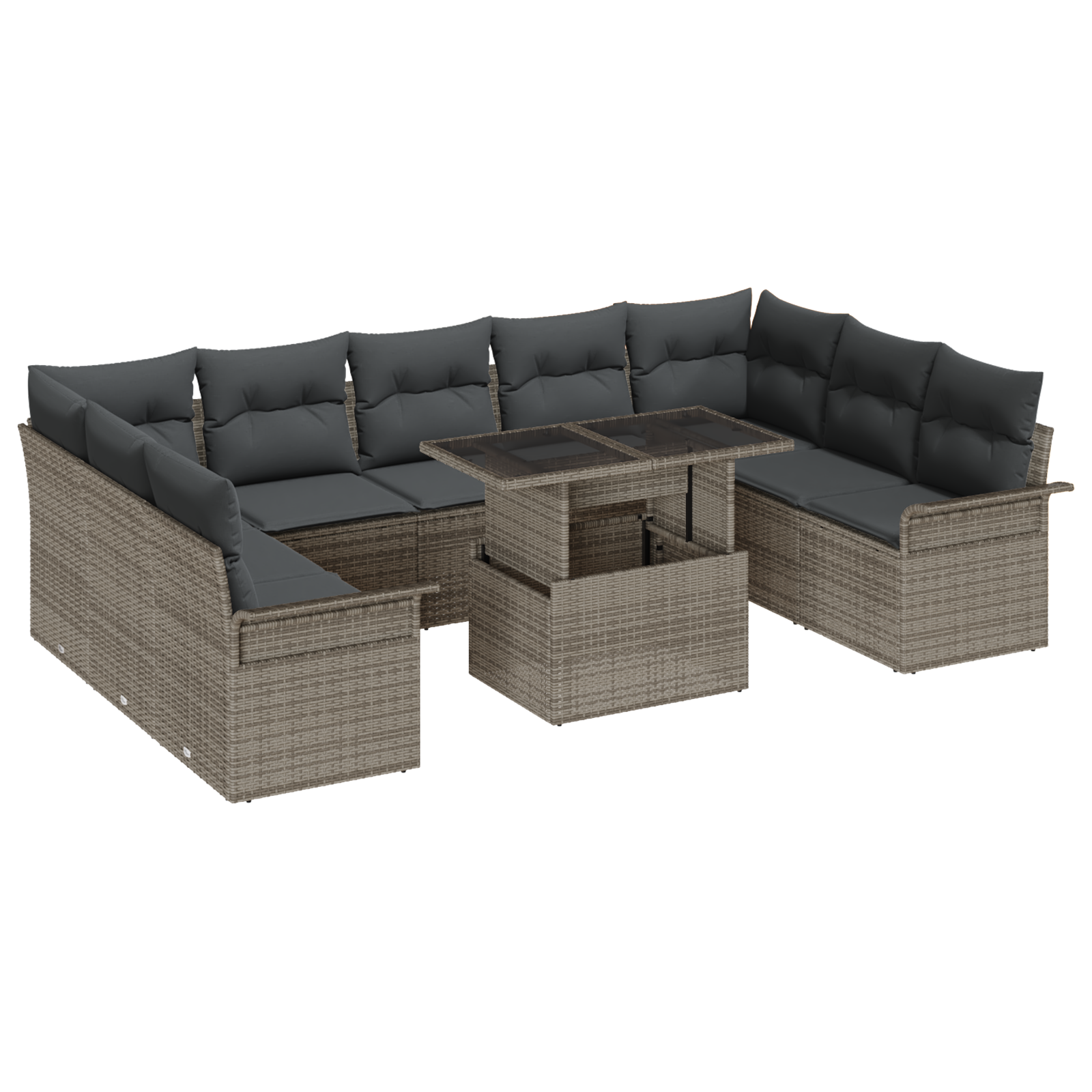 Set di divani da giardino con cuscini grigio rattan polimerico da 10 pezzi