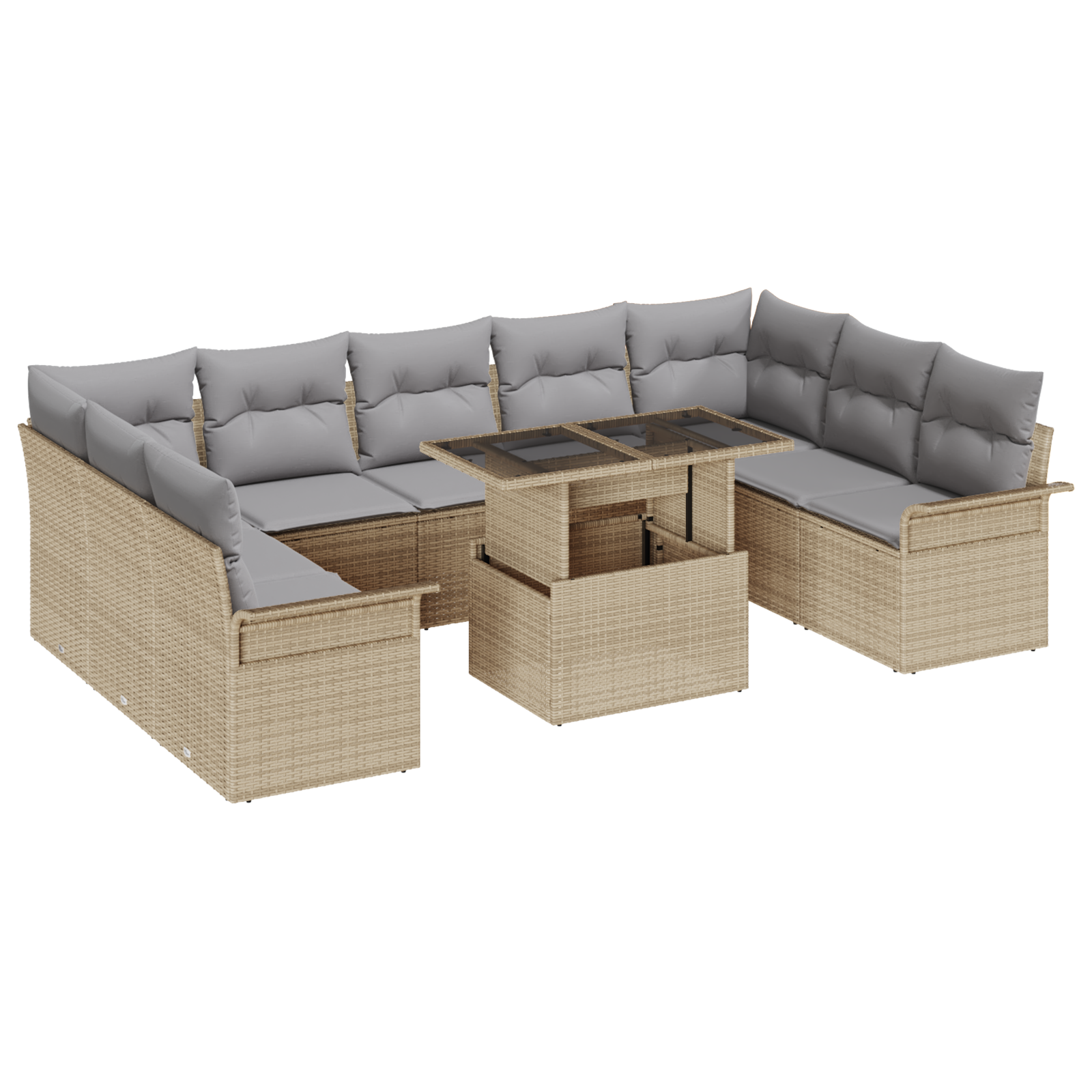 Set di divani da giardino da 10 pezzi con cuscini in polyrattan beige