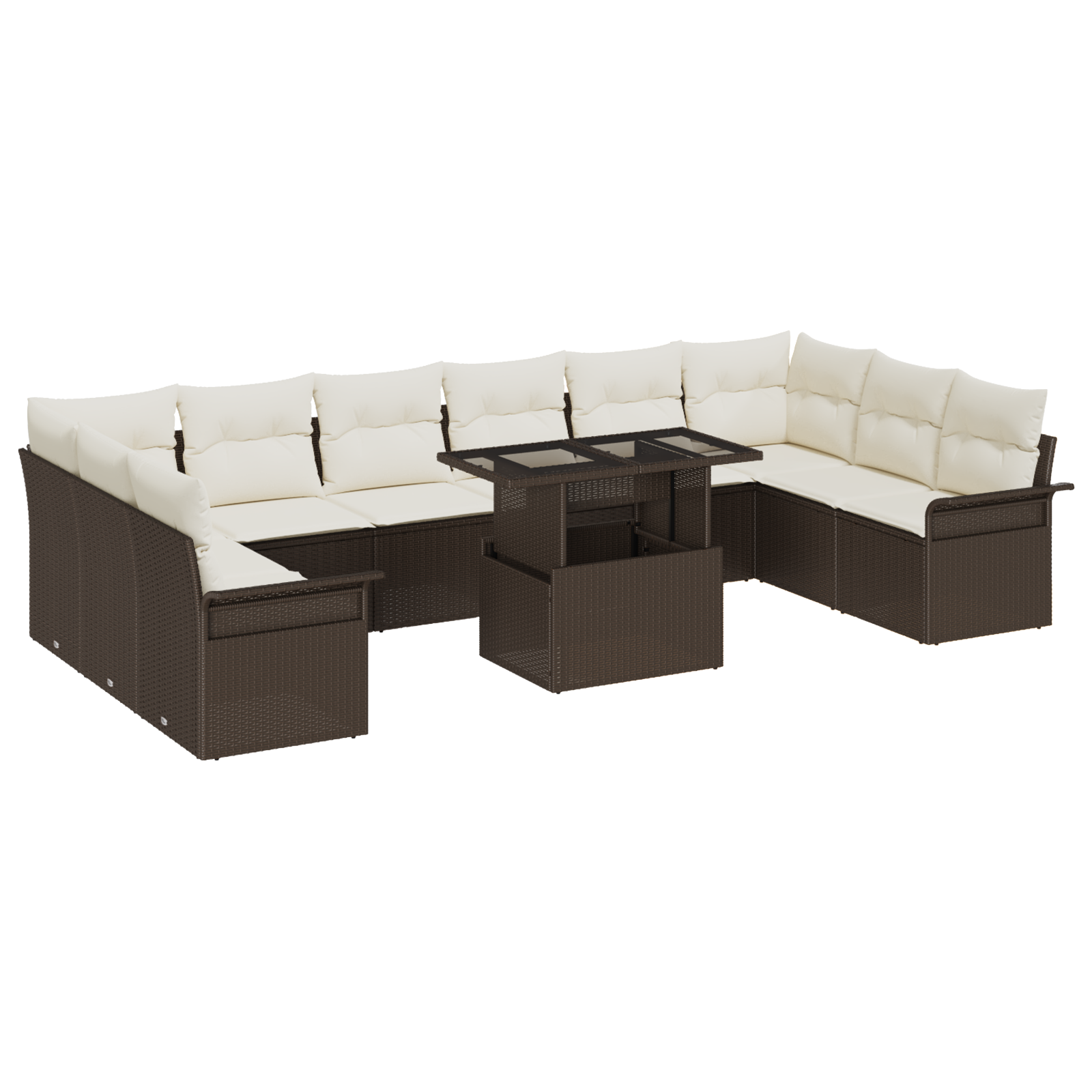 Set di divani da giardino 11 pezzi con cuscini in rattan marrone