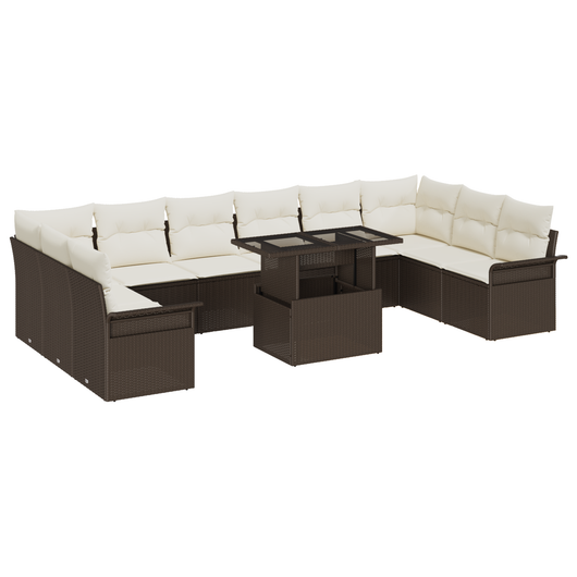 Set di divani da giardino 11 pezzi con cuscini in rattan marrone