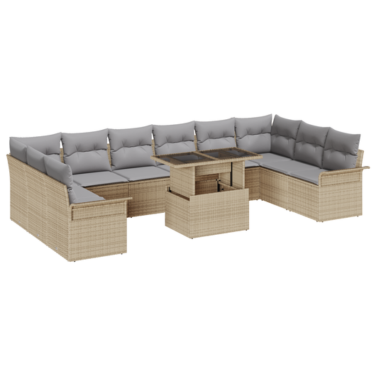 Set di Divani da Giardino  da 11 Pezzi con Cuscini Beige in Rattan Polietilene