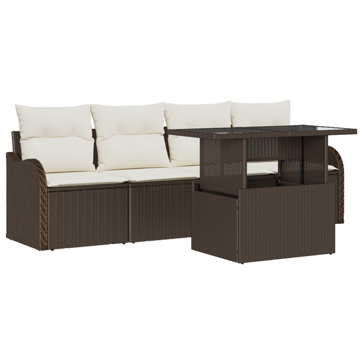 Set Divano Giardino  5 Pezzi con Cuscini Marrone in Rattan Polimero