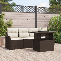 Set Divano Giardino  5 Pezzi con Cuscini Marrone in Rattan Polimero