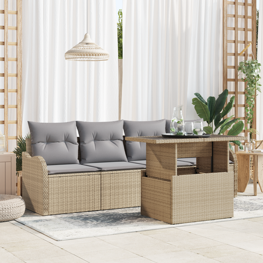 Set Divano Giardino 5 Pezzi con Cuscini Beige in Rattan Poliestere