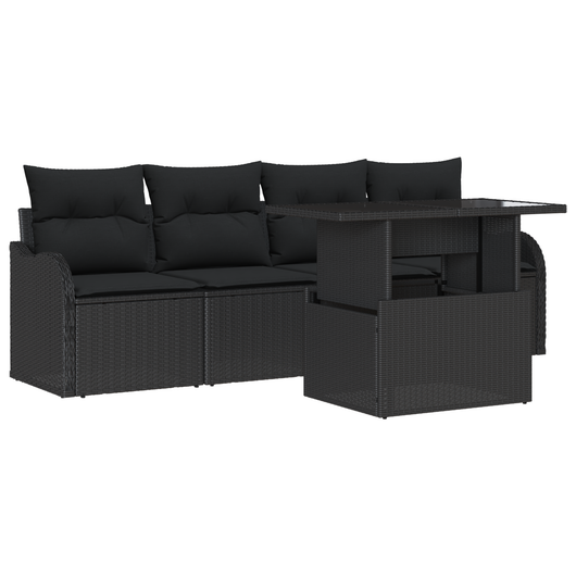 Set da Giardino 5 Pezzi con Cuscini Rattan Polietilene Nero
