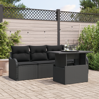 Set da Giardino 5 Pezzi con Cuscini Rattan Polietilene Nero