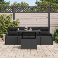 Set da Giardino 5 Pezzi con Cuscini Rattan Polietilene Nero