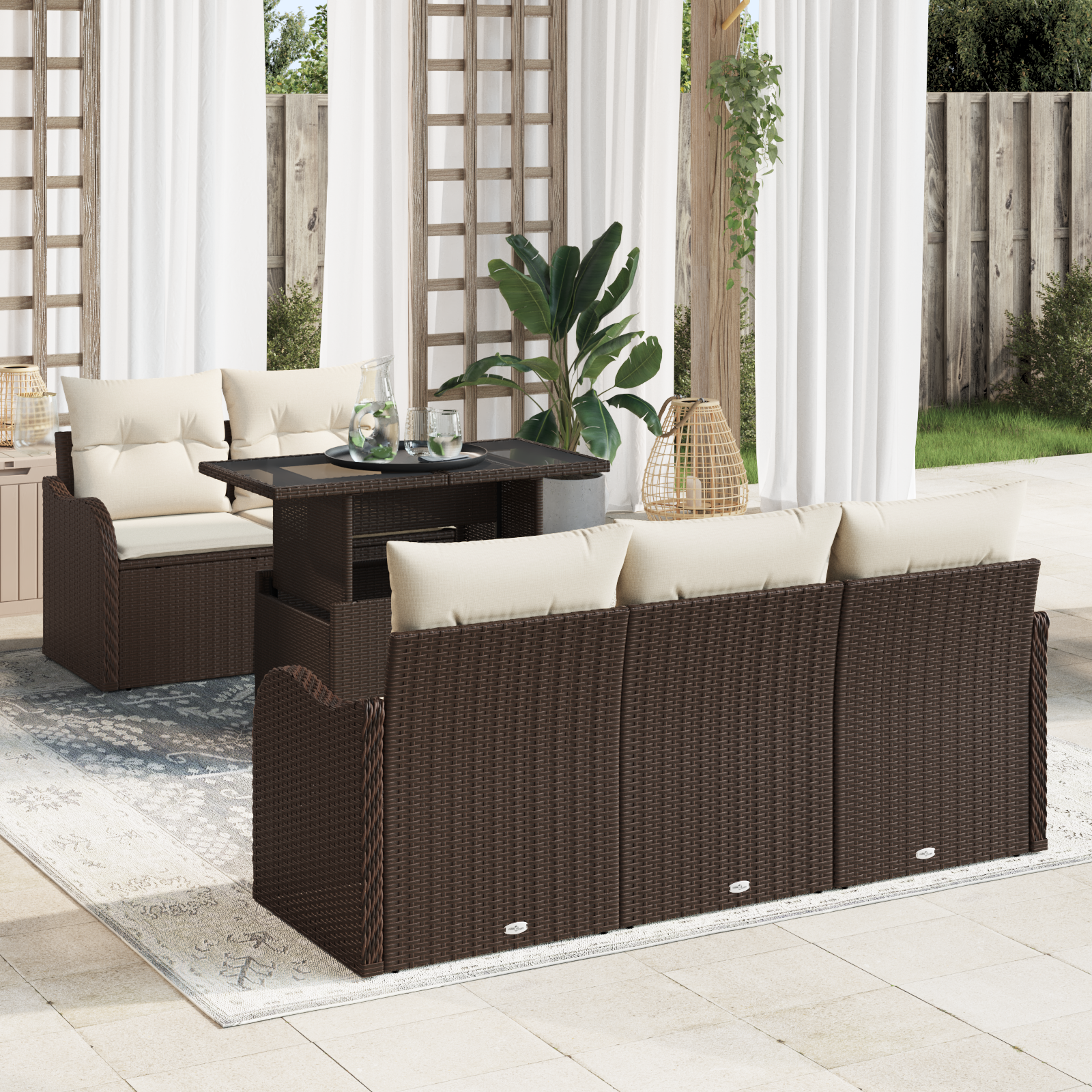 Set di divani da giardino 6 pezzi con cuscini in rattan polimerico marrone