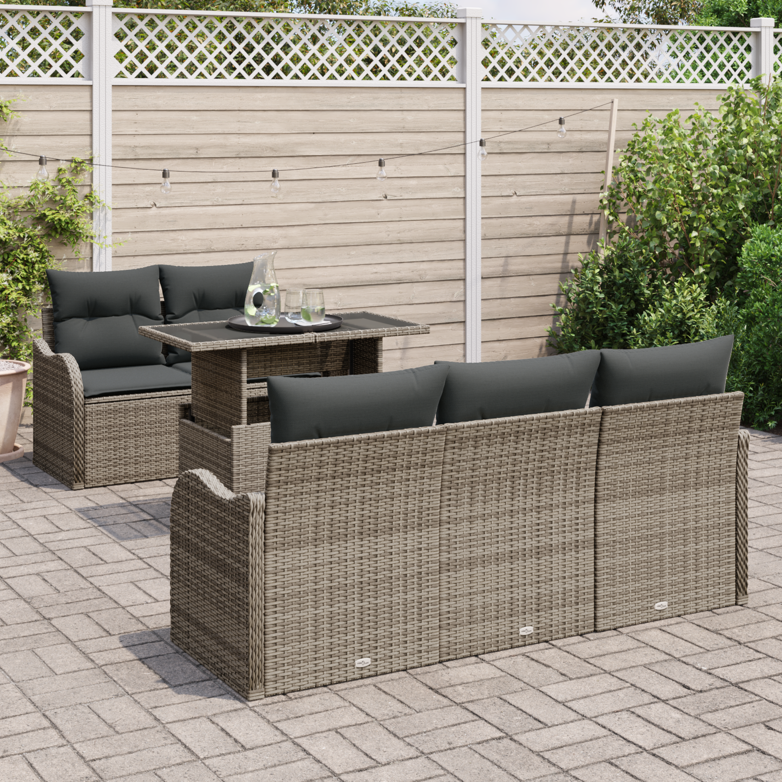 Set di Divano Giardino 6 Pezzi con Cuscini Grigi Rattan Polietilene