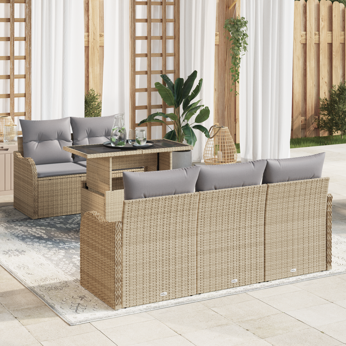 Set Divano da Giardino di 6 Pezzi con Cuscini Beige Rattan Polietilene