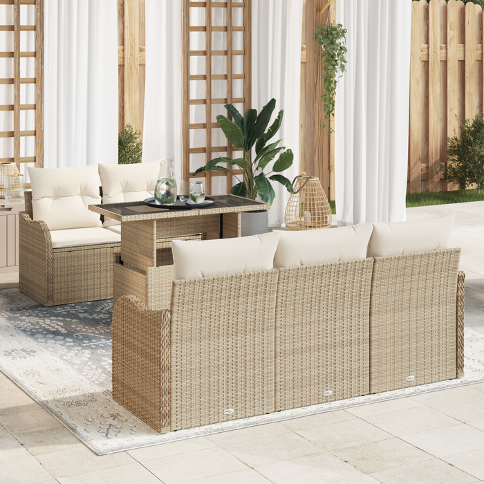 Set di divani da giardino  6 pezzi con cuscini beige in polyrattan