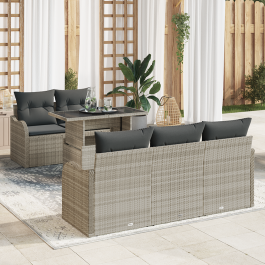 Set di Divani da Giardino 6 Pezzi con Cuscini Grigio Chiaro Rattan Sintetico