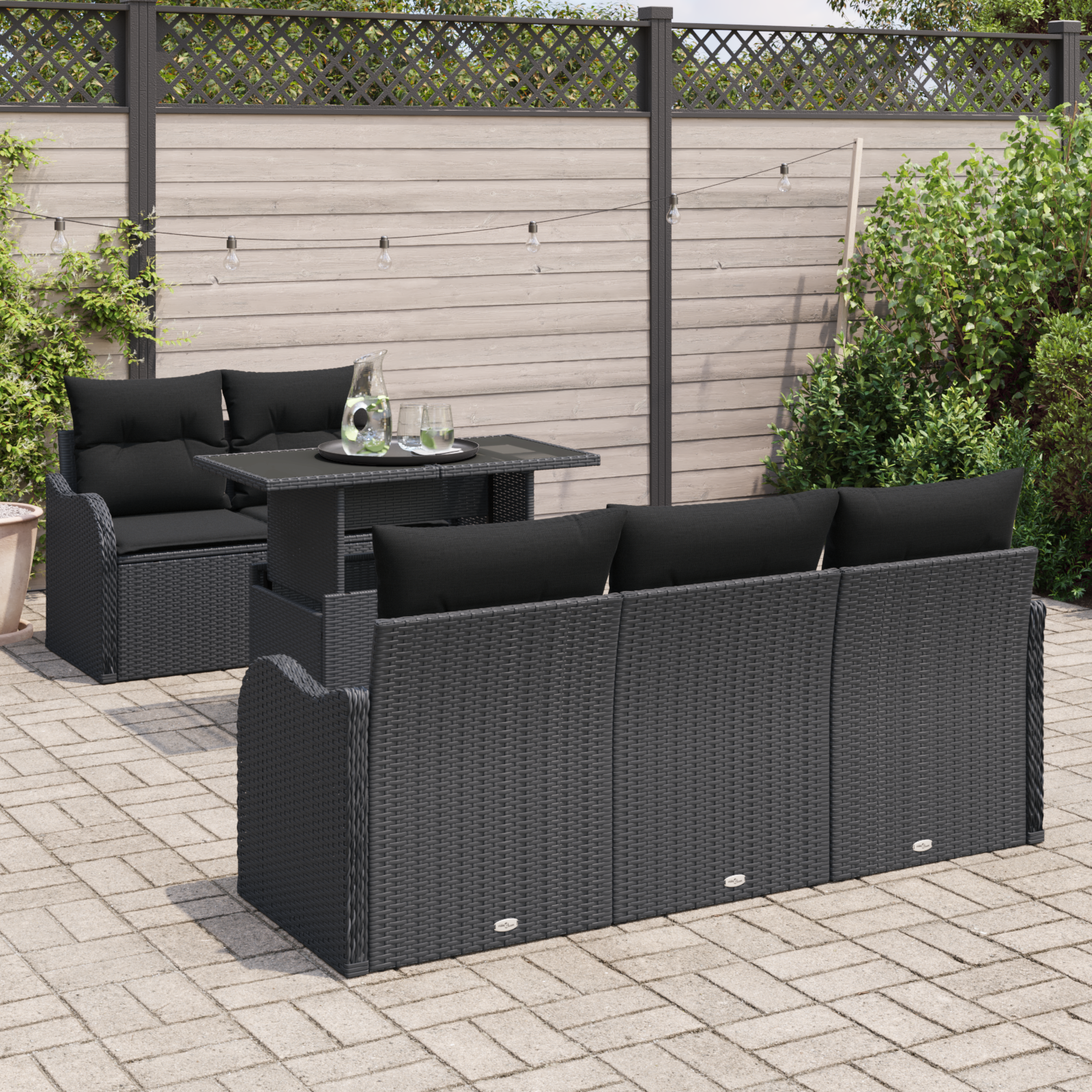 Set Divani Giardino  6 Pezzi con Cuscini Nero Poly Rattan