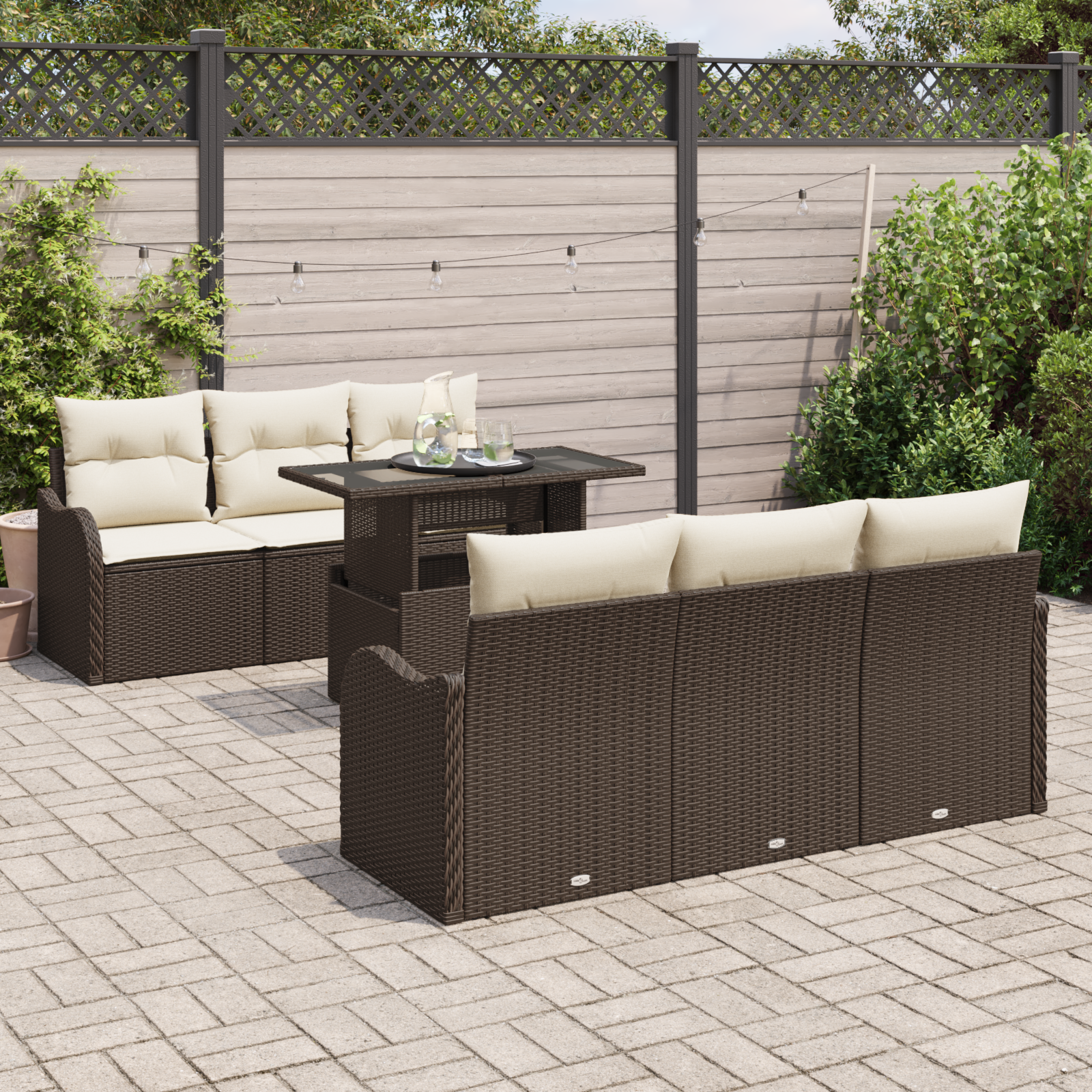 Set di divani da giardino  7 pezzi con cuscini in rattan polyrattan marrone