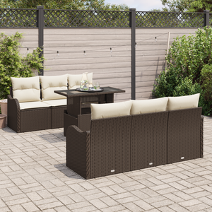 Set di divani da giardino  7 pezzi con cuscini in rattan polyrattan marrone